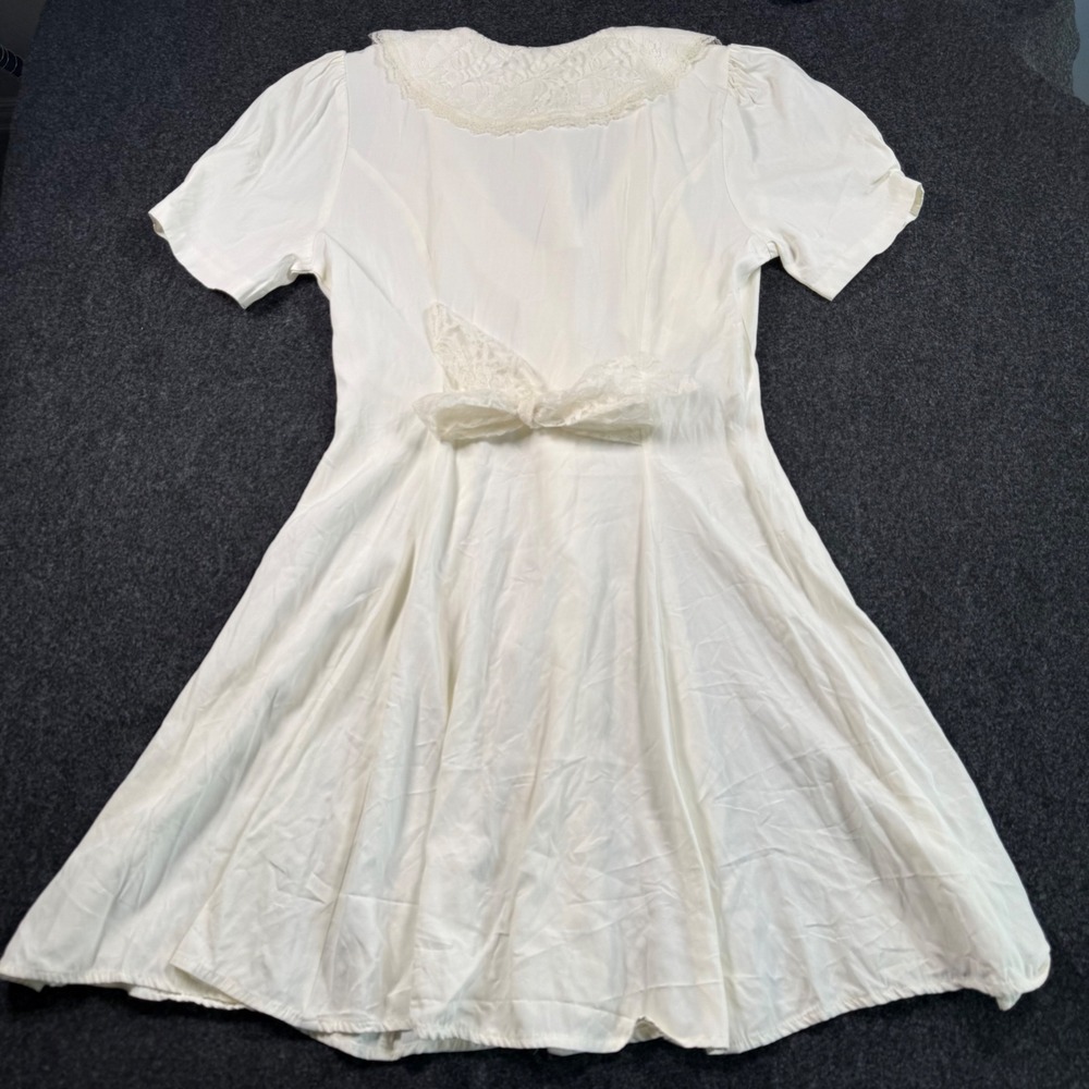Vintage Elisse Jr Off White Lace Collar Button Front Mini Dress Size 11/12 USA - Picture 6 of 12
